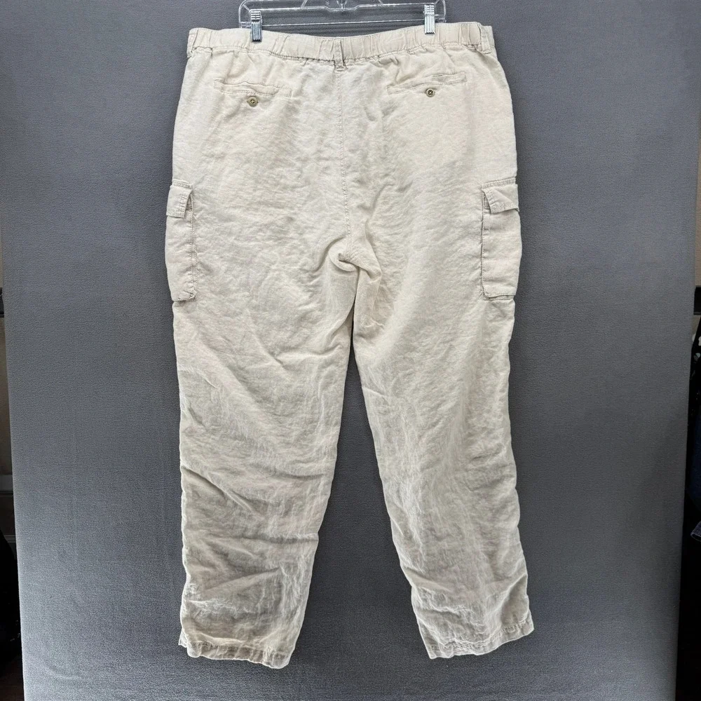 Tommy Bahama Cargo Pants Relax Mens XXL Beige 100% Linen Drawstring Waist Sand